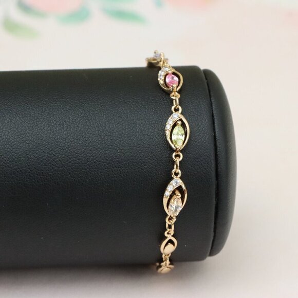 "Rose Gold Bracelet with Multicolor Stones and Crystals, XPBL0789 - Picture 10 of 12